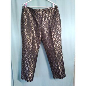Ann Taylor Factory Brocade Signature Fit Slim Ankle Pants 10 Black Gold Floral